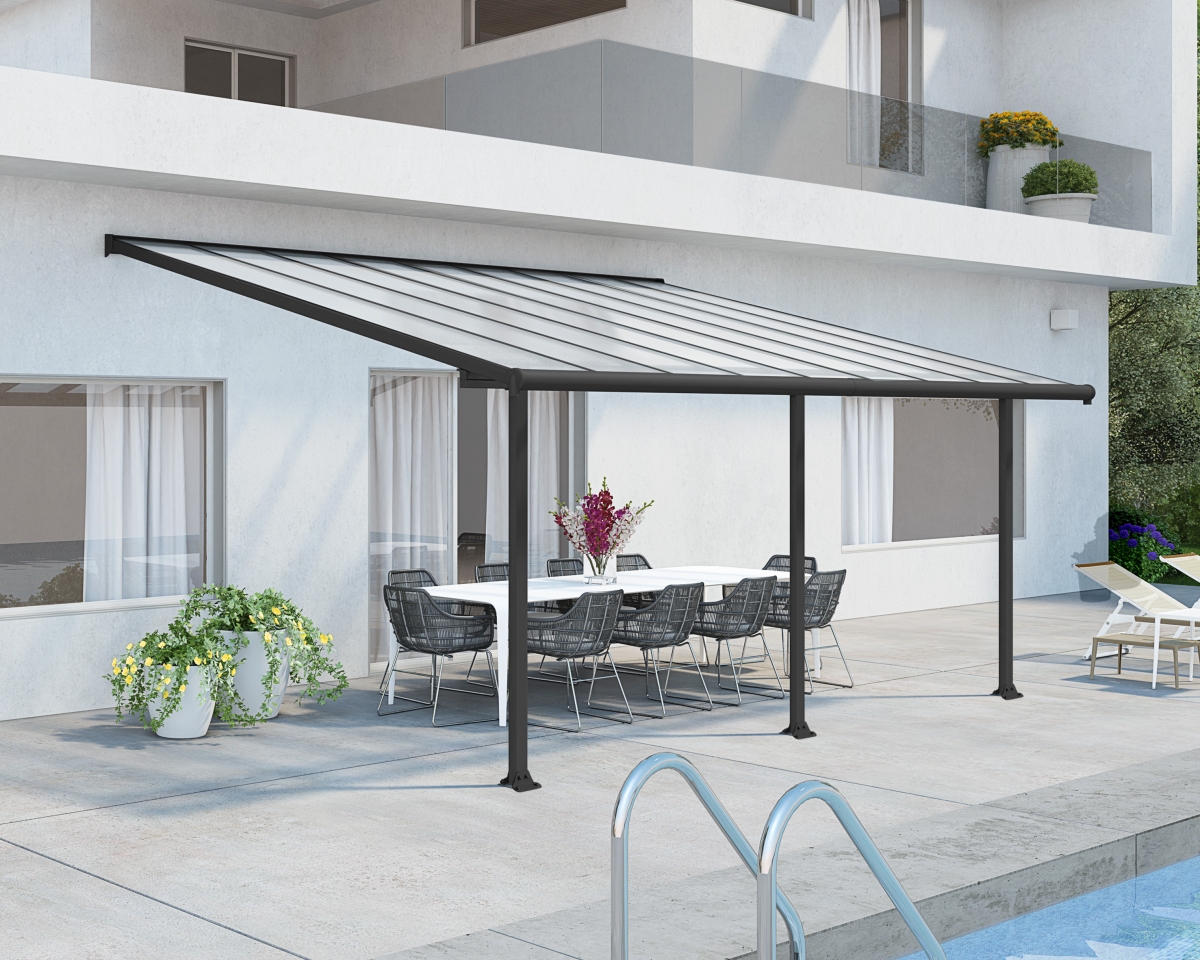 Aluminium Terrassenüberdachung weiss 290 / 390 / 579 x 272 cm Vordach  Überdachung für Terrasse Garten Balkon Sonnenschutz